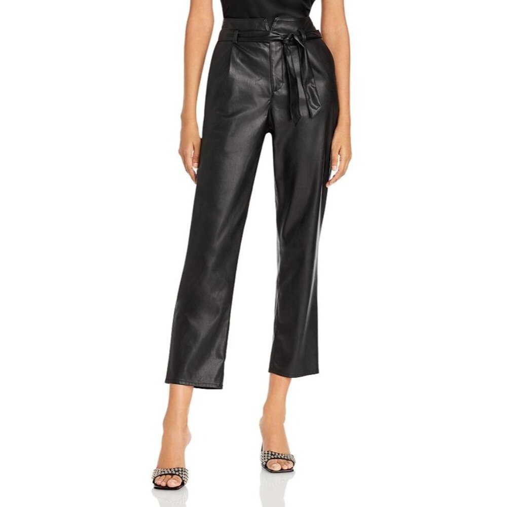 PAIGE Melila Faux Leather Pants Size 10 Black High Rise Belted Vegan New